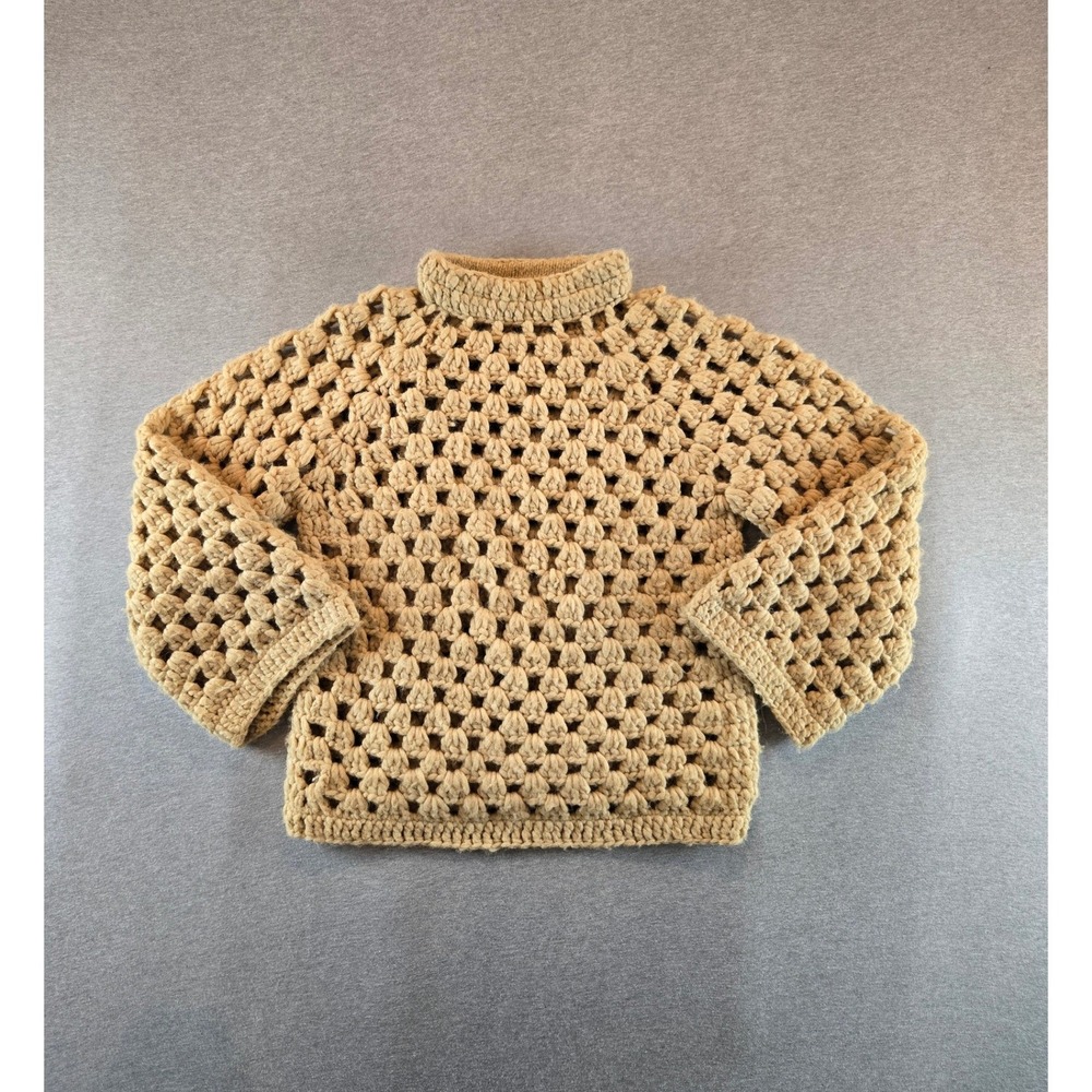 Rebecca Taylor Sweater Women XS/S Tan Crochet Knit Alpaca Blend Mock Neck Peru